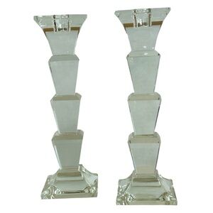 Vintage Mikasa Candlestick Pair Delray Crystal Taper 8.75” Candle Holder Sticks